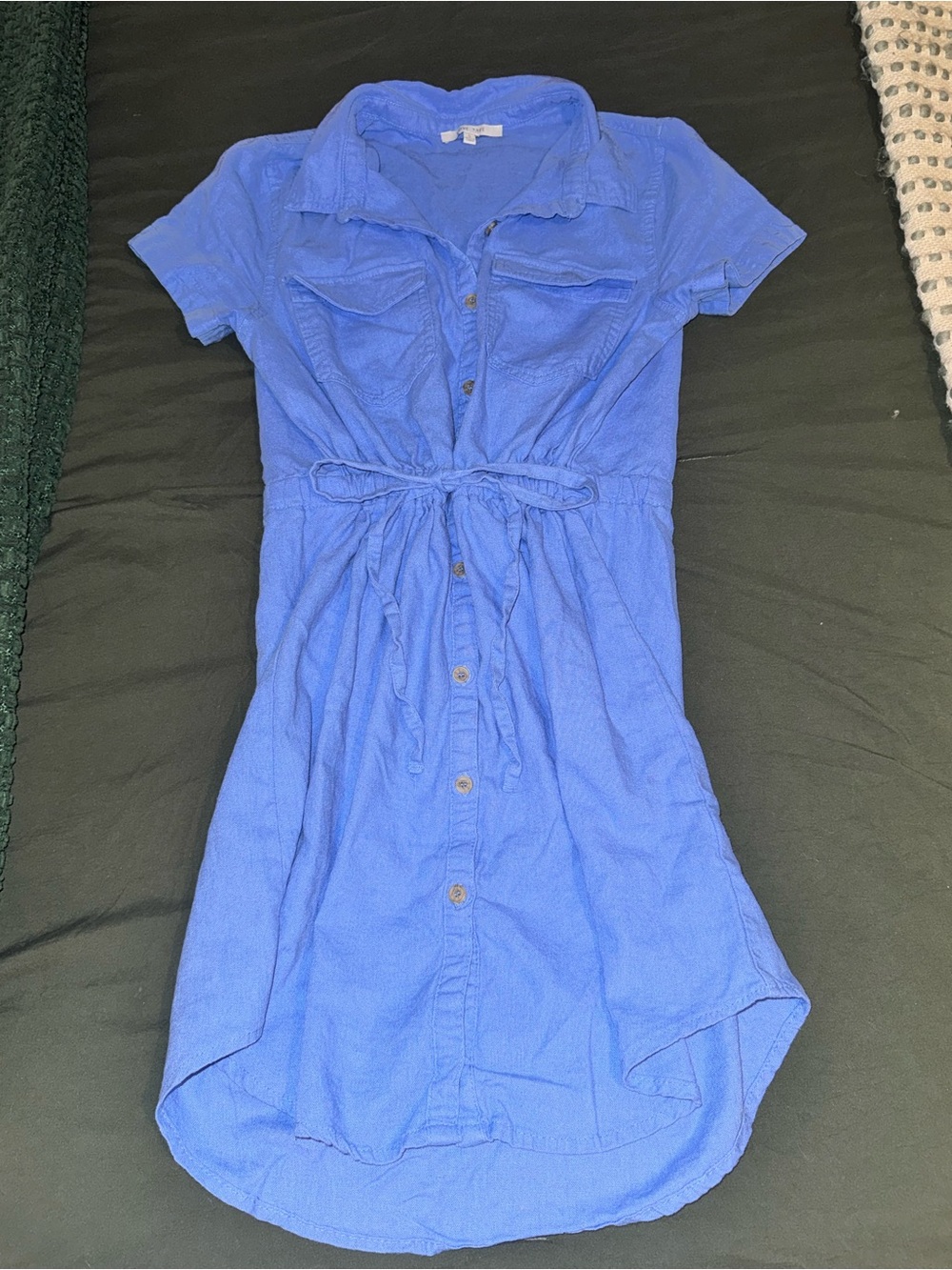 Love Tree Royal Blue Short-Sleeve Shirt Dress with Waist Tie